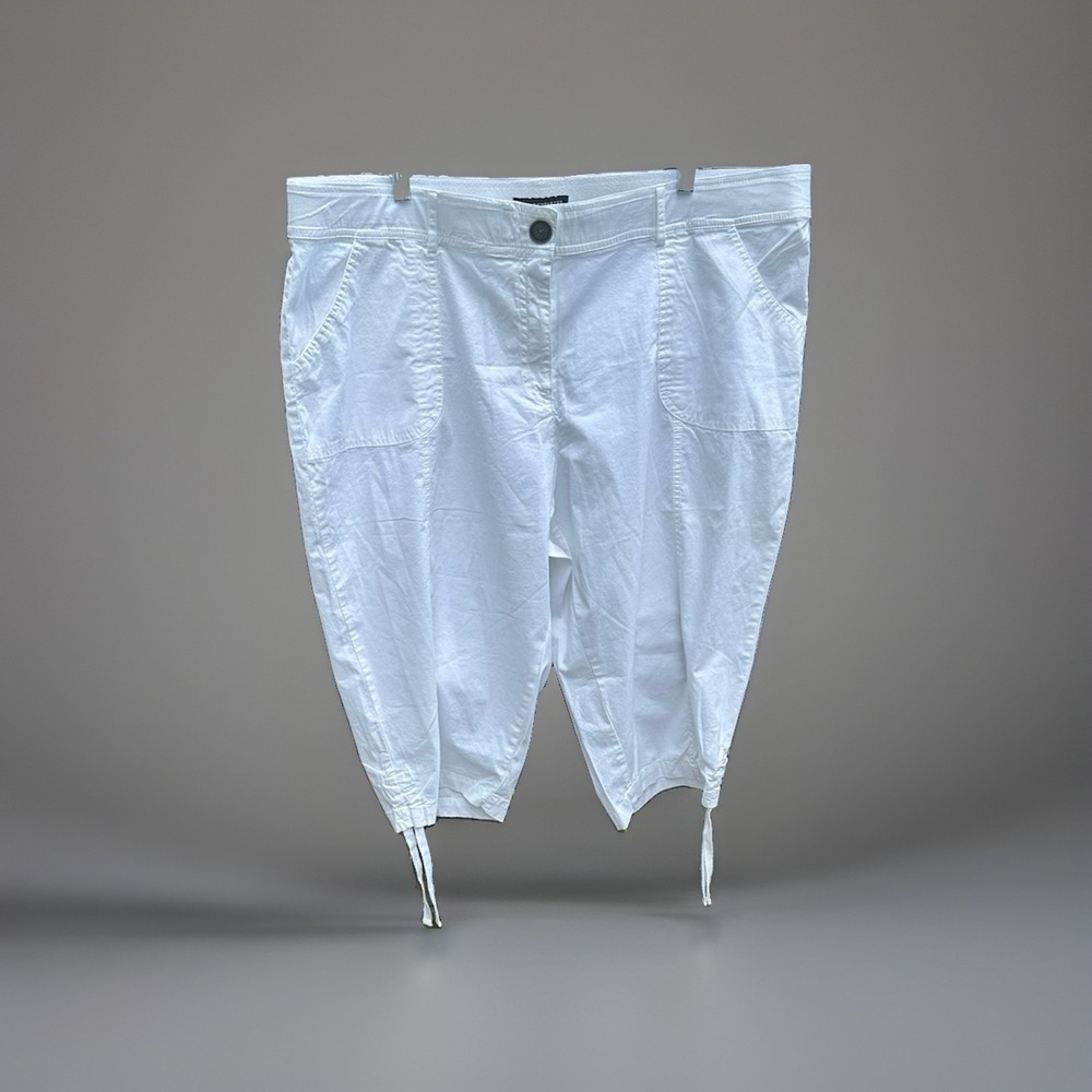 Counterparts Womens White Capri Pants Drawstring Hem Pork Pie Pockets Size 18W
